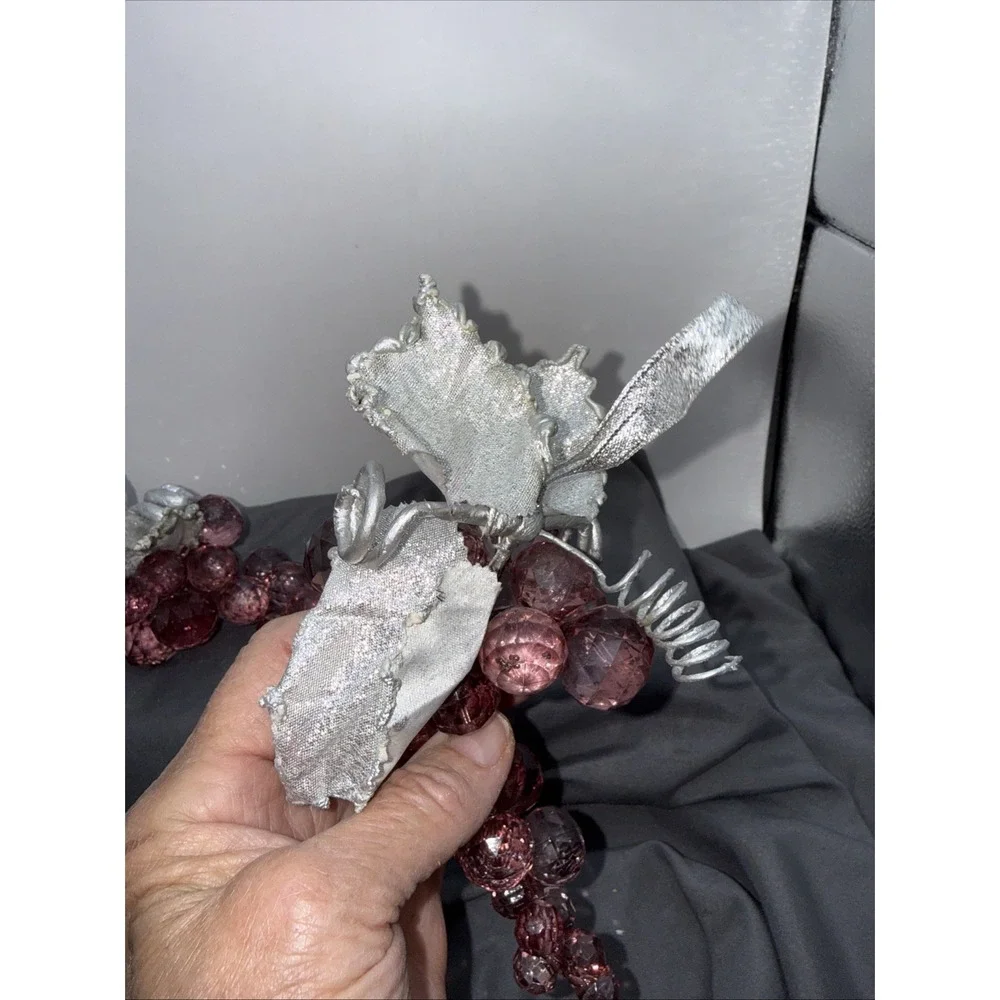 VTG Lucite Acrylic Faceted Grape Cluster Pinkish Silver Leaf Lot of 2
